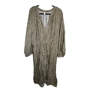 A New Day Women's 2X Leopard Print Long Sleeve Midi Dress Drawstring Waist